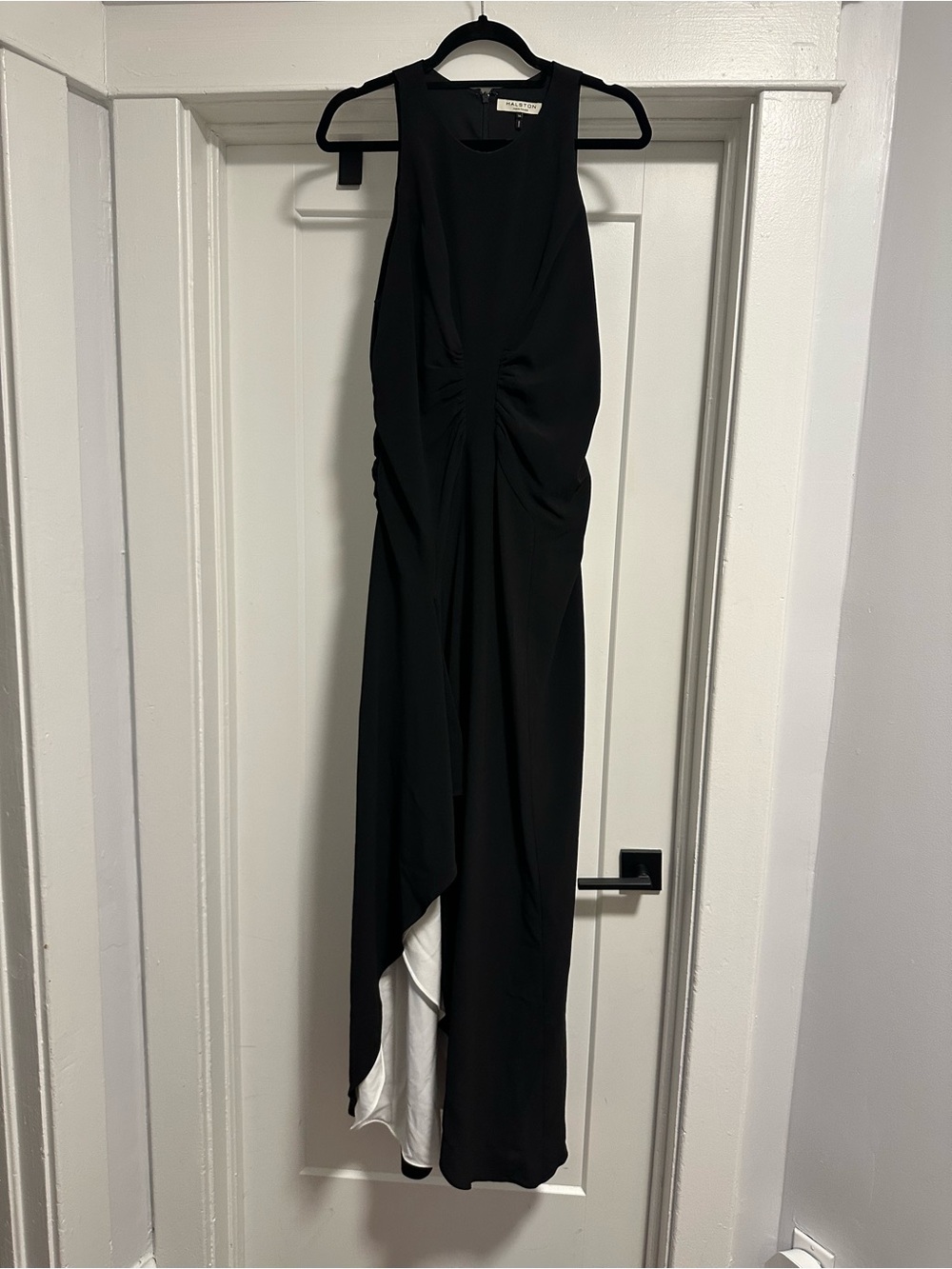 Halston Heritage Black Asymmetrical Twist-Front Maxi Dress